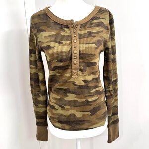 Free People / We The Free - Everest Camo Henley Long Sleeve Top
